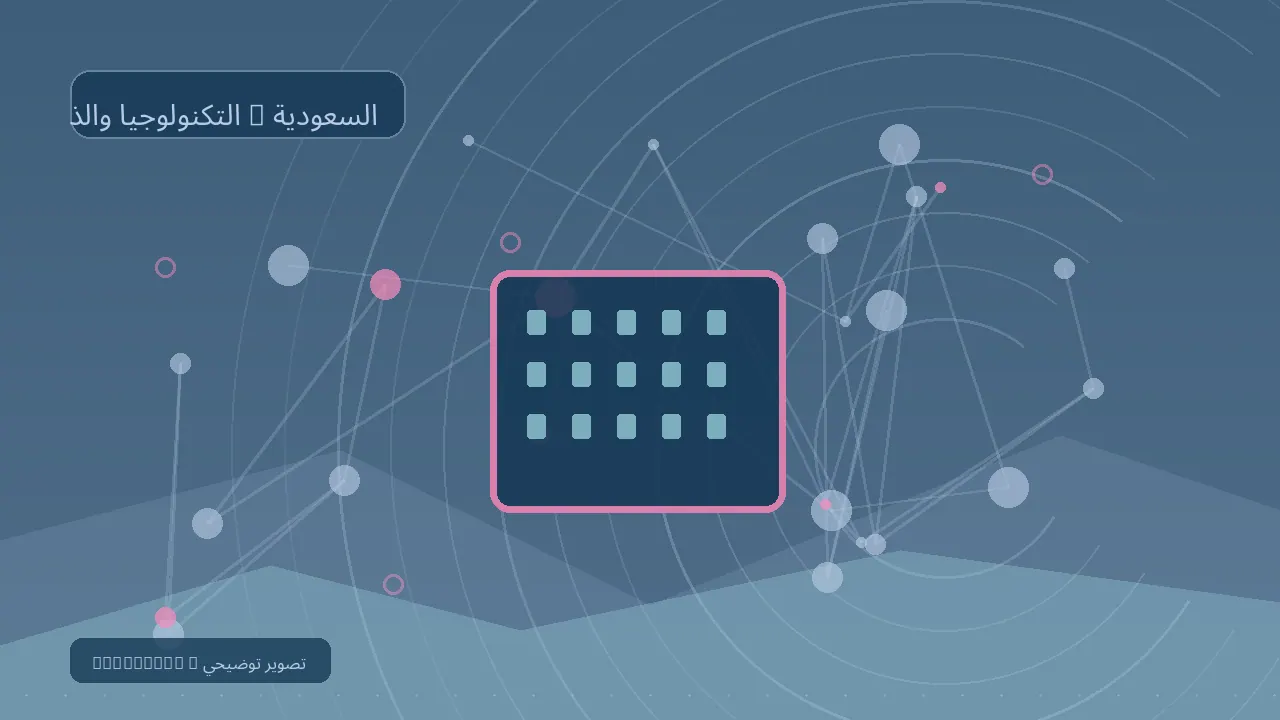 التكنولوجيا والذكاء الاصطناعي / السعودية — رسم تحريري توضيحي غير فوتوغرافي